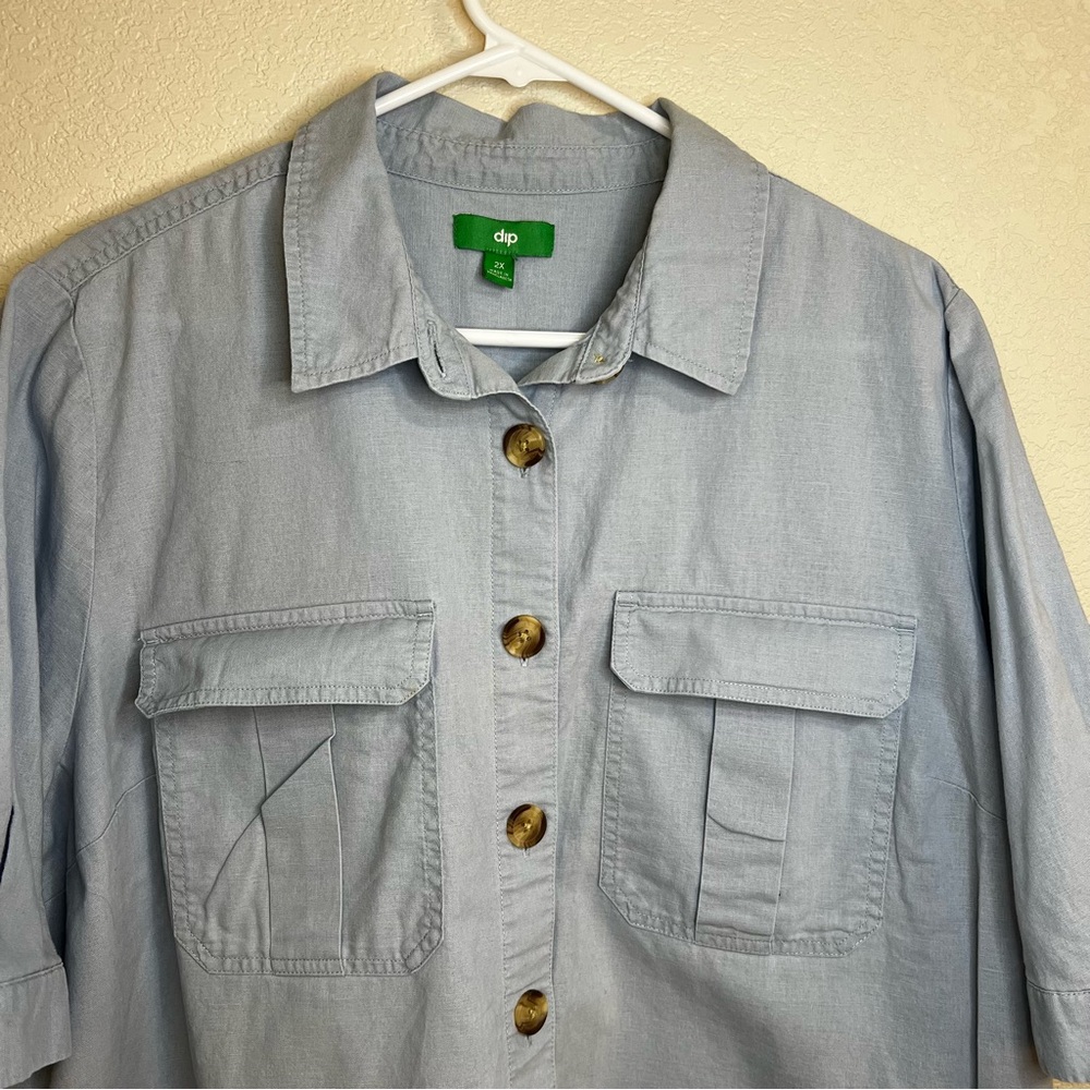 dip brand, size 2x, light blue linen / cotton shirt - Picture 3 of 10